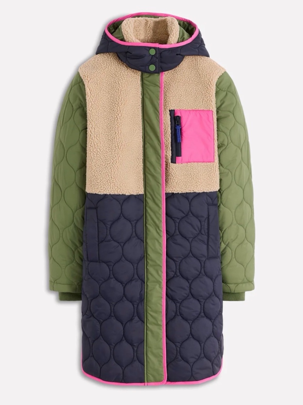 Boden- Women's Quilted Hooded Coat- Borg Mix Coat - Picture 4 of 4